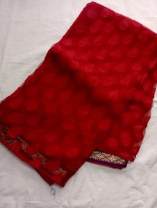 Red Net Saree
