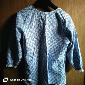 Clovia Rich cotton blue floral lace night suit