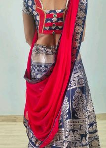 Red &amp; Navy Blue lehenga Choli With Dupatta