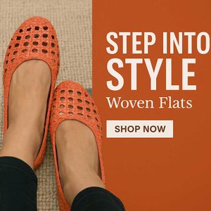 Woven Orange Flats, Imported Pure Leather