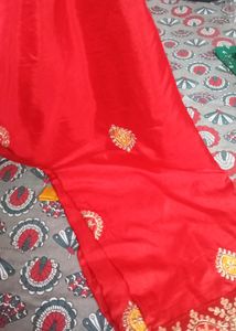 Red And Yellow Saree Without Blouse
