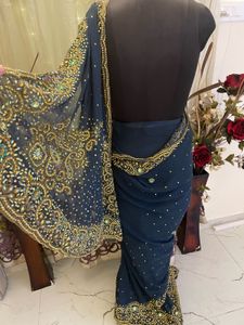 heavy Navy Blue Embellished Saree