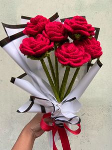 Crochet Red Rose Bouquet