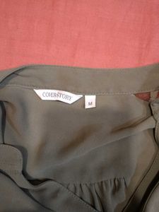 (Cover Story)Olive Shirt With Printed Sleeve Panel