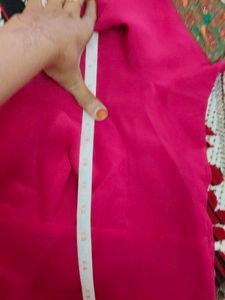 Embroidered Pink and Green Saree Fabric