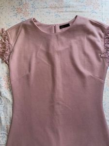 Mauve Fringe Sleeve Sheath Dress