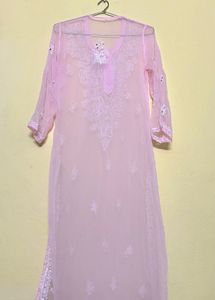 Pink Embroidered Long Kurti