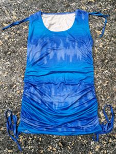 Blue Tie-Dye Ruched Mini Dress