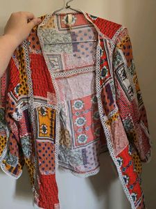 Patchwork Print Open Front Jacket