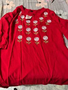 Red Floral Embroidered Kurti