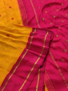 Yellow & maroon red pure Silk Saree