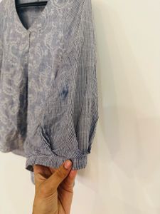 Blue &amp; White Floral Embroidered Top