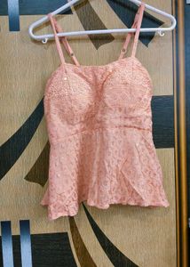 Strappy Pink Embroidered Peplum Top