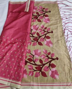 Floral Print Anchal Pink Saree.