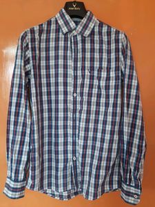 allen solly 39 pure cotton blue check formal shirt