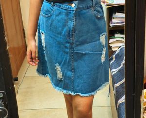 Distressed Denim Mini Skirt