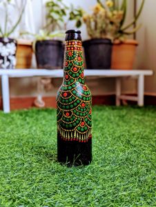 Handpainted Dot Mandala Art On Glass Bottle