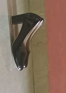 Black Patent Leather Block Heel Pumps