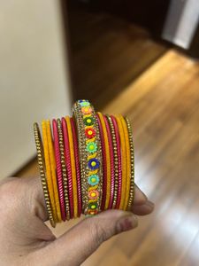 2/6 Pink &amp; Yellow Bangles Set