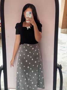 co-ords set Polka Dot Midi Skirt with bow top