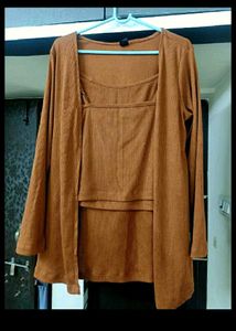 Women&#39;s Ribbed Shoulder Straps Top,Shrug &amp; Trouser