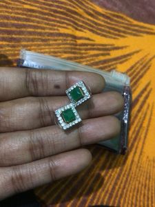 Green Emeralds With Diamond Studs ..