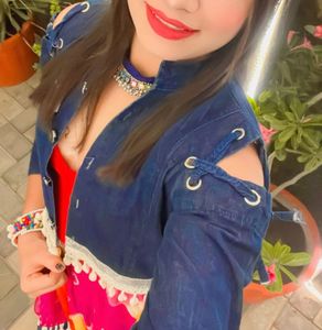 Navratri Style Denim Jeans Nd Shrug Jacket