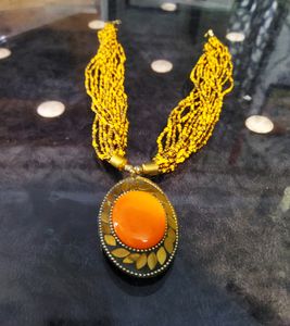 Partywear Pendant Set In Orange Nd Yellow Colour C