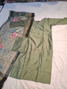 Pista Green Embroidered Kurti - XL