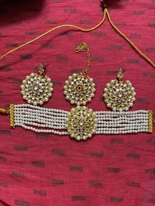 Elegant Pearl &amp; Kundan Jewelry Set