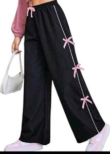 Black Lounge Pants with Pink Bows