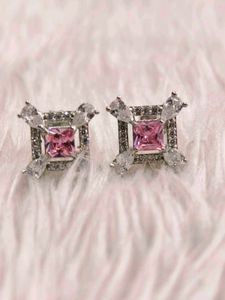 Pink Stone Stud Earrings 925 Silver Sterling