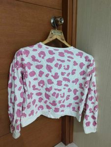 Pink Cheetah Print Cropped Sweatshirt