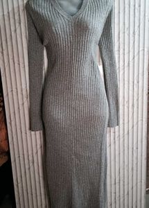Elegant Gray Knit Midi Dress