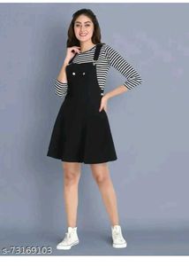 Black Jumper Dress with Striped Top
