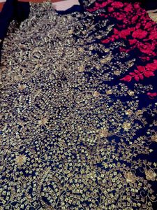 Navy Blue &amp; Pink Embroidered Kurta