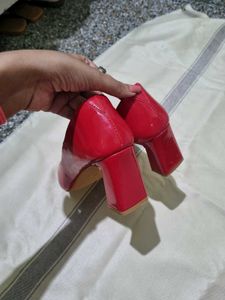Red Patent Leather Block Heel Pumps