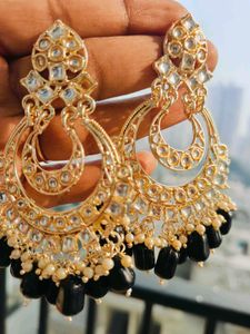 Gold Plated Black Long Earrings 💫