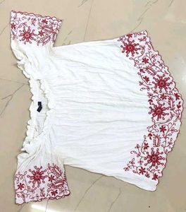Embroidered Off-Shoulder Top