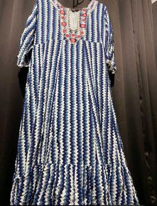 Blue Striped Embroidered Kurta