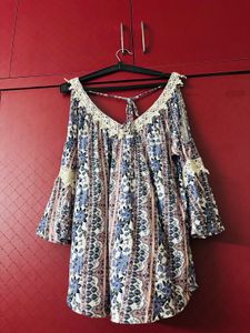 Floral Cold Shoulder Top For Xxl Size Womens