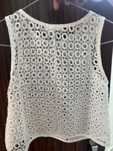 White Net Sheer Crop Tank Top