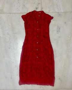 Red Geometric Print Kurti