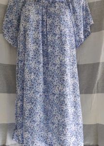 Blue Floral Off Shoulder Dress