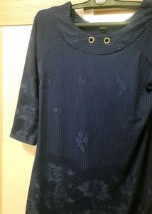 NAVY BLUE FLOWER GLAZED TOP