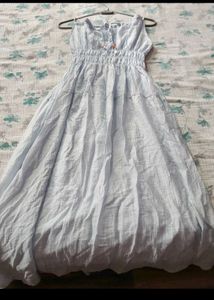 blue gathered dress