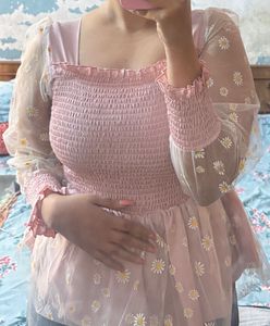 Pink Floral Mesh Top