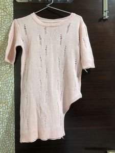Baby Pink Distressed Knit Top