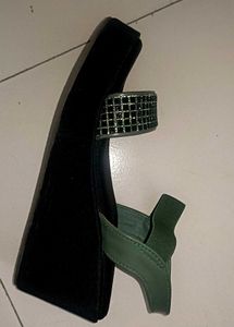 Green Embellished Slingback Sandals
