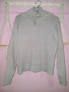 Grey Turtle Neck Pullover Knitted Top